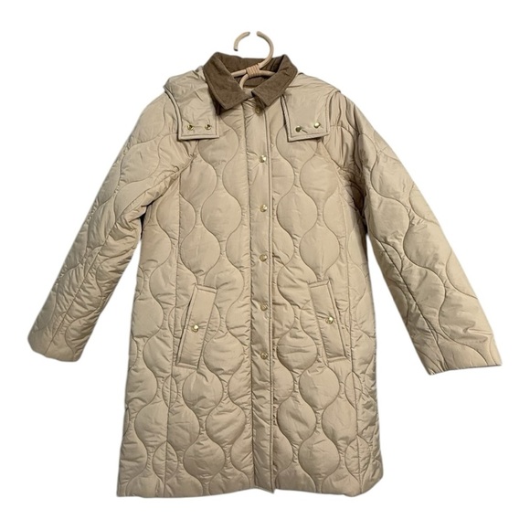 J. Crew Khaki Long Signature Puffer Barn Corduroy Collar Lightweight Warm NEW - Picture 16 of 16